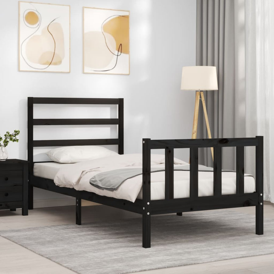Bedframe Met Hoofdbord Massief Hout 2Ft6 Small Single 75 x 190 cm Zwart
