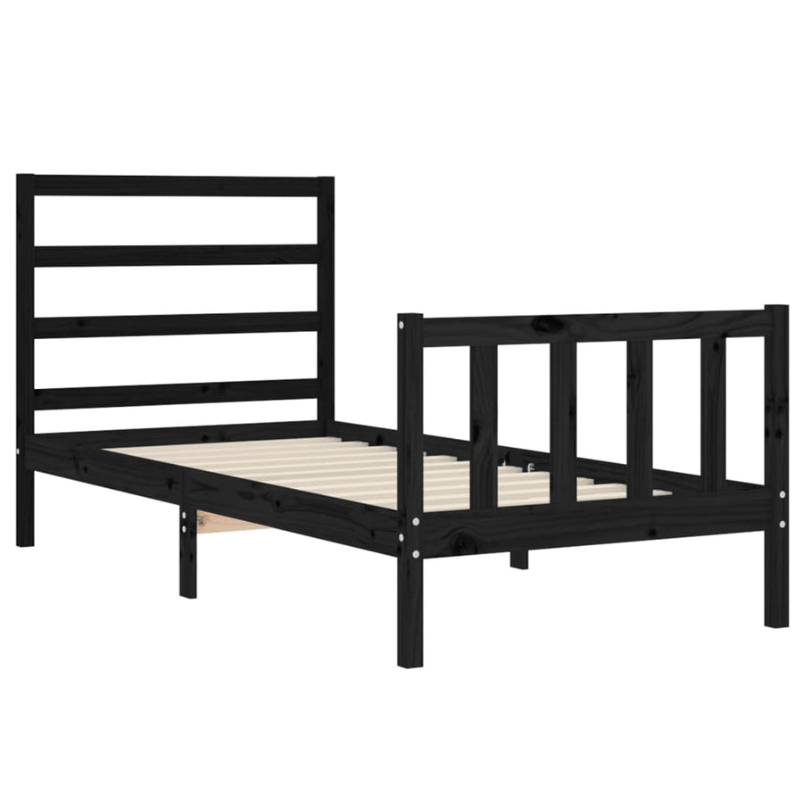 Bedframe Met Hoofdbord Massief Hout 2Ft6 Small Single 75 x 190 cm Zwart