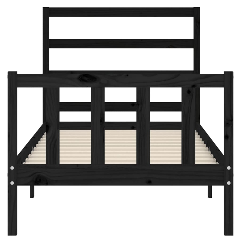 Bedframe Met Hoofdbord Massief Hout 2Ft6 Small Single 75 x 190 cm Zwart