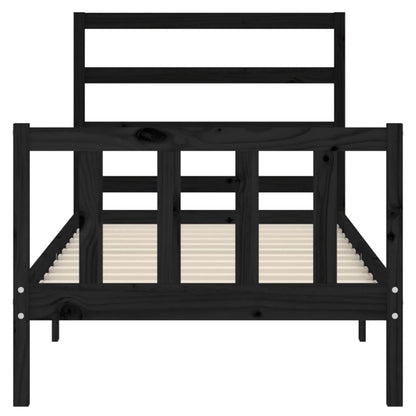 Bedframe Met Hoofdbord Massief Hout 2Ft6 Small Single 75 x 190 cm Zwart