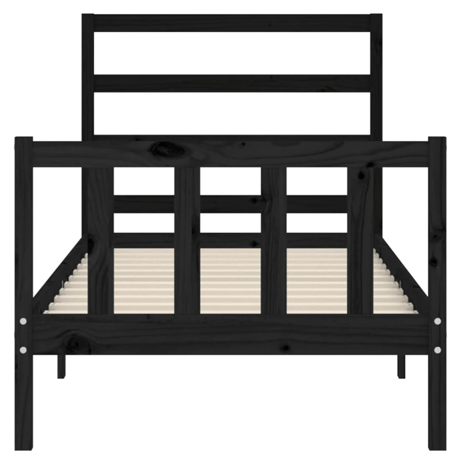 Bedframe Met Hoofdbord Massief Hout 2Ft6 Small Single 75 x 190 cm Zwart