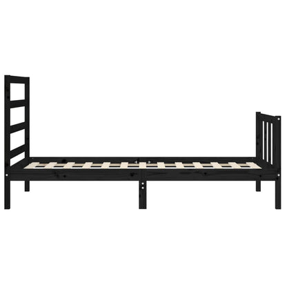 Bedframe Met Hoofdbord Massief Hout 2Ft6 Small Single 75 x 190 cm Zwart