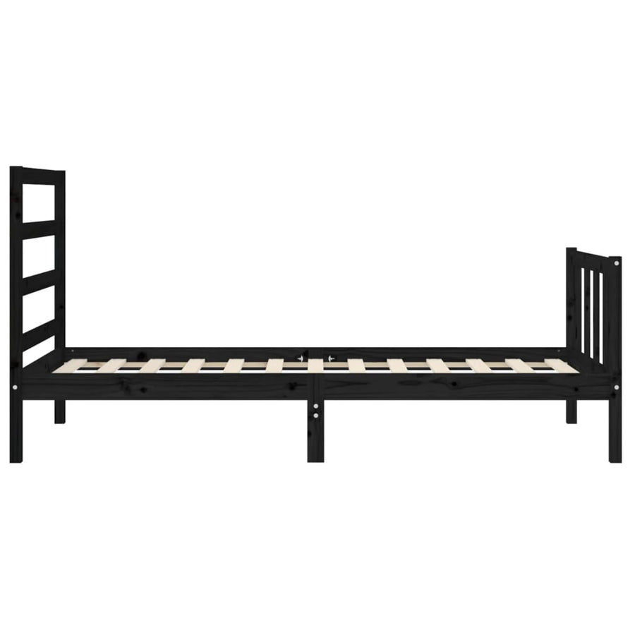 Bedframe Met Hoofdbord Massief Hout 2Ft6 Small Single 75 x 190 cm Zwart