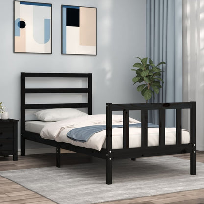 Bedframe Met Hoofdbord Massief Hout 2Ft6 Small Single 75 x 190 cm Zwart