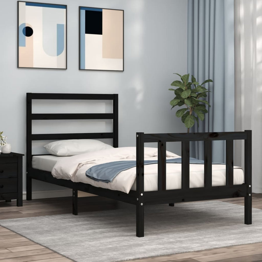 Bedframe Met Hoofdbord Massief Hout 2Ft6 Small Single 75 x 190 cm Zwart