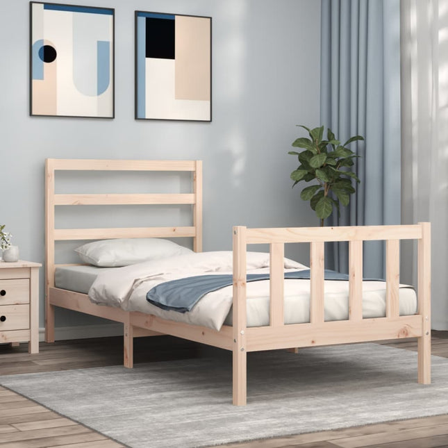 Bedframe Met Hoofdbord Massief Hout 100 x 200 cm Naturel