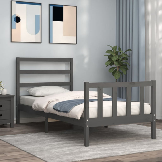 Bedframe Met Hoofdbord Massief Hout 100 x 200 cm Grijs