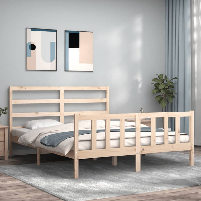 Bedframe Met Hoofdbord Massief Hout 160 x 200 cm Naturel