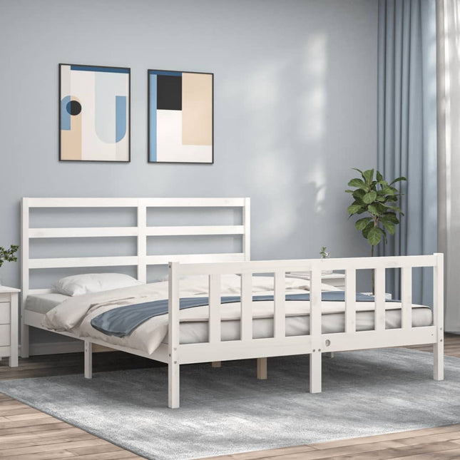 Bedframe Met Hoofdbord Massief Hout 160 x 200 cm Wit