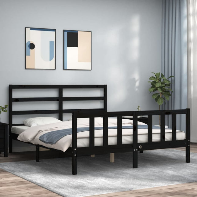 Bedframe Met Hoofdbord Massief Hout 160 x 200 cm Zwart