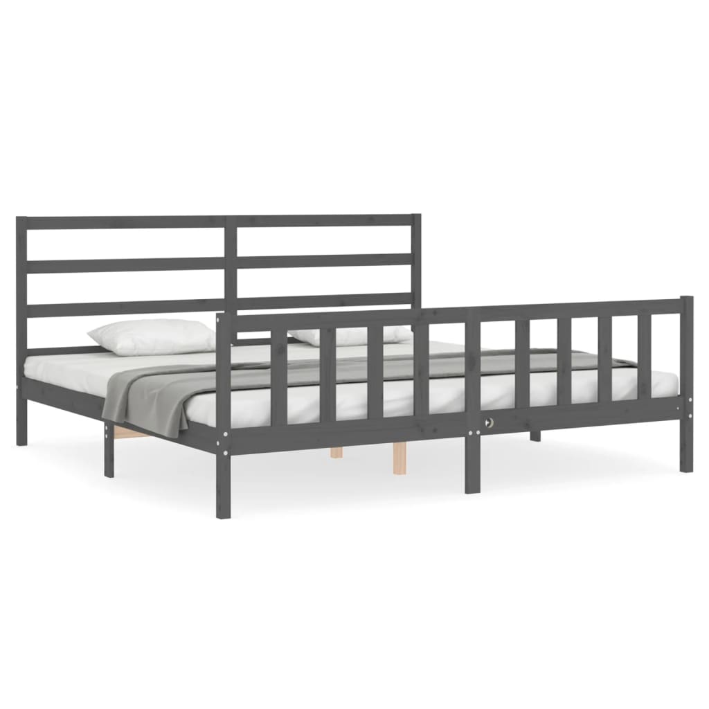 Bedframe Met Hoofdbord Massief Hout 200 x 200 cm Grijs
