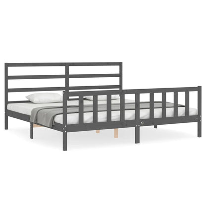 Bedframe Met Hoofdbord Massief Hout 200 x 200 cm Grijs