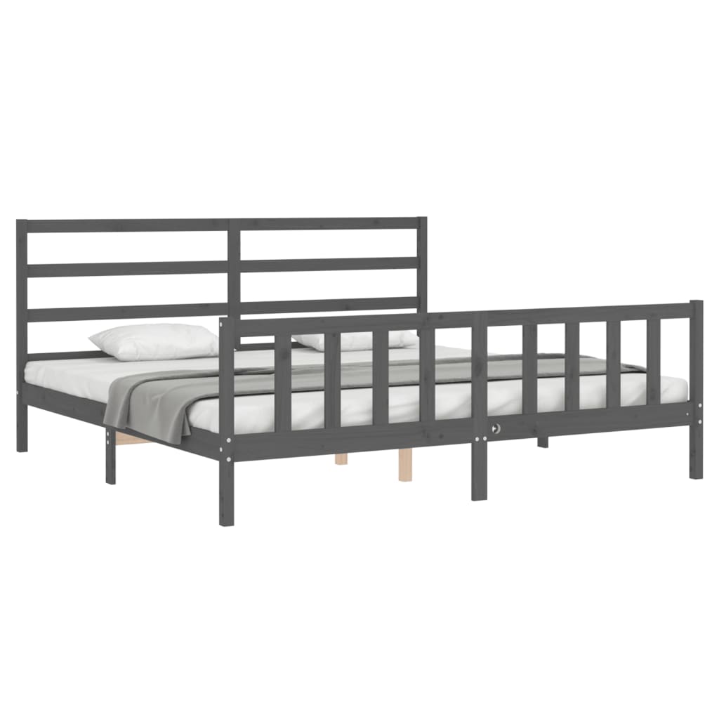 Bedframe Met Hoofdbord Massief Hout 200 x 200 cm Grijs