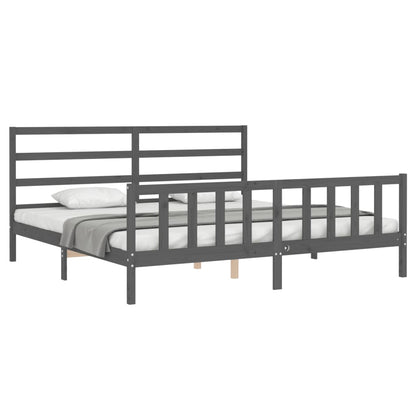 Bedframe Met Hoofdbord Massief Hout 200 x 200 cm Grijs
