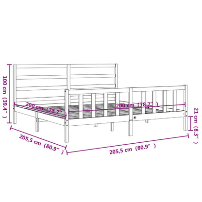 Bedframe Met Hoofdbord Massief Hout 200 x 200 cm Grijs