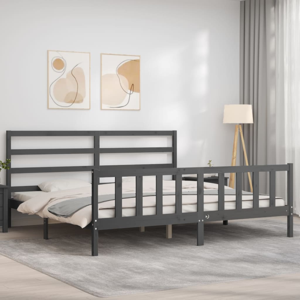 Bedframe Met Hoofdbord Massief Hout 200 x 200 cm Grijs
