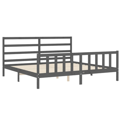 Bedframe Met Hoofdbord Massief Hout 200 x 200 cm Grijs