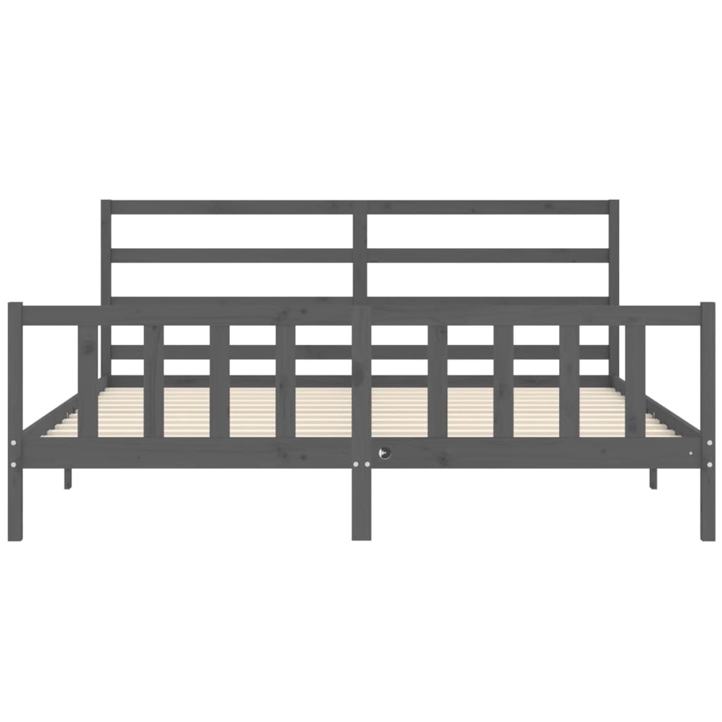 Bedframe Met Hoofdbord Massief Hout 200 x 200 cm Grijs