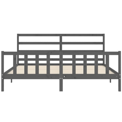 Bedframe Met Hoofdbord Massief Hout 200 x 200 cm Grijs