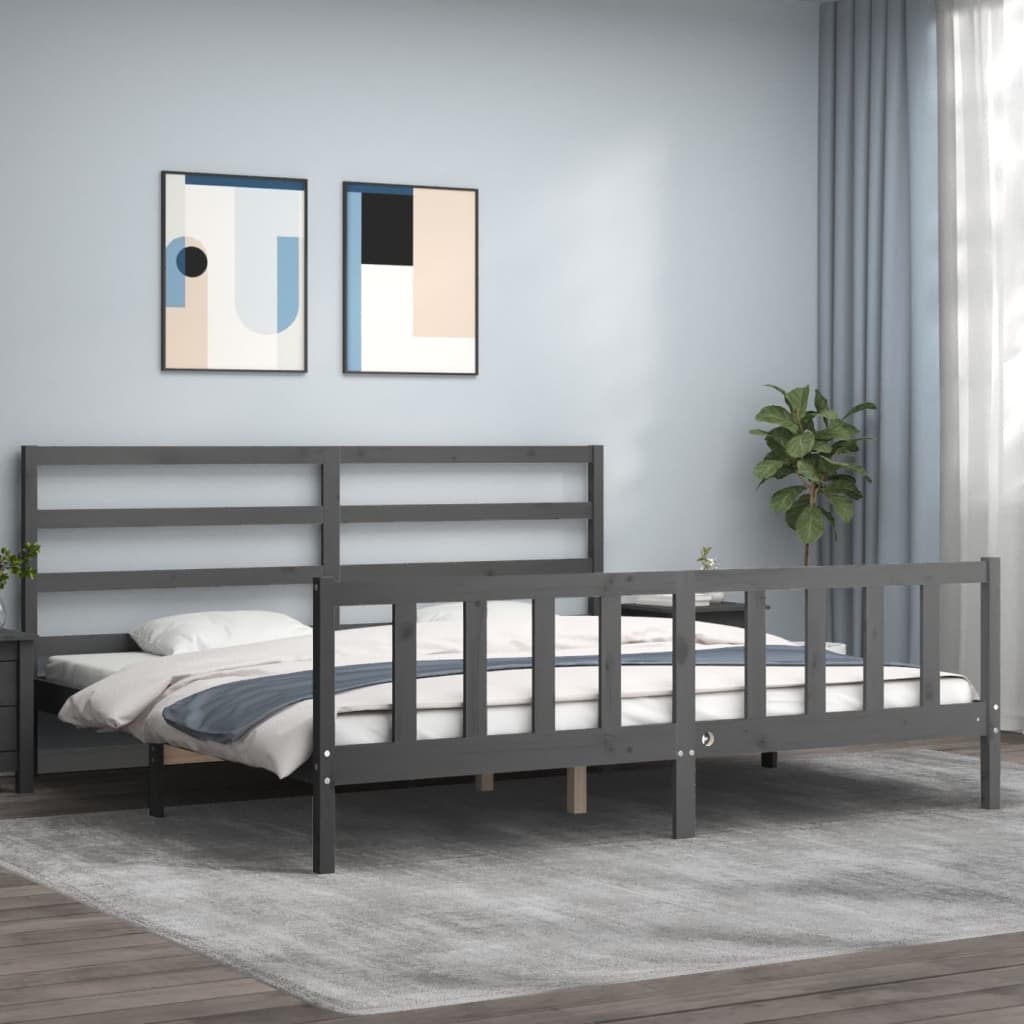 Bedframe Met Hoofdbord Massief Hout 200 x 200 cm Grijs