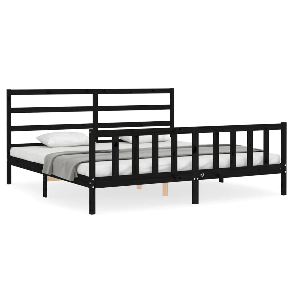Bedframe Met Hoofdbord Massief Hout 200 x 200 cm Zwart