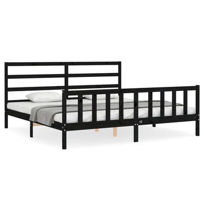 Bedframe Met Hoofdbord Massief Hout 200 x 200 cm Zwart