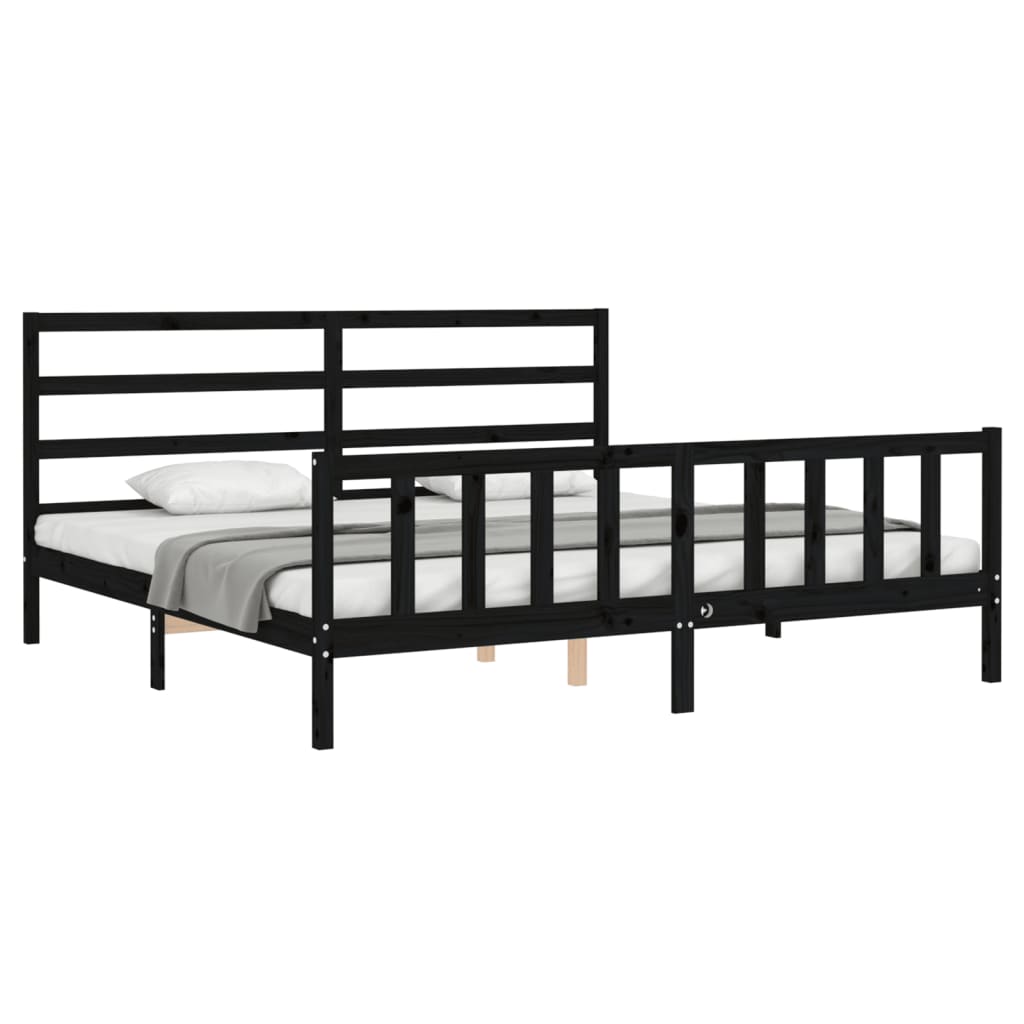 Bedframe Met Hoofdbord Massief Hout 200 x 200 cm Zwart