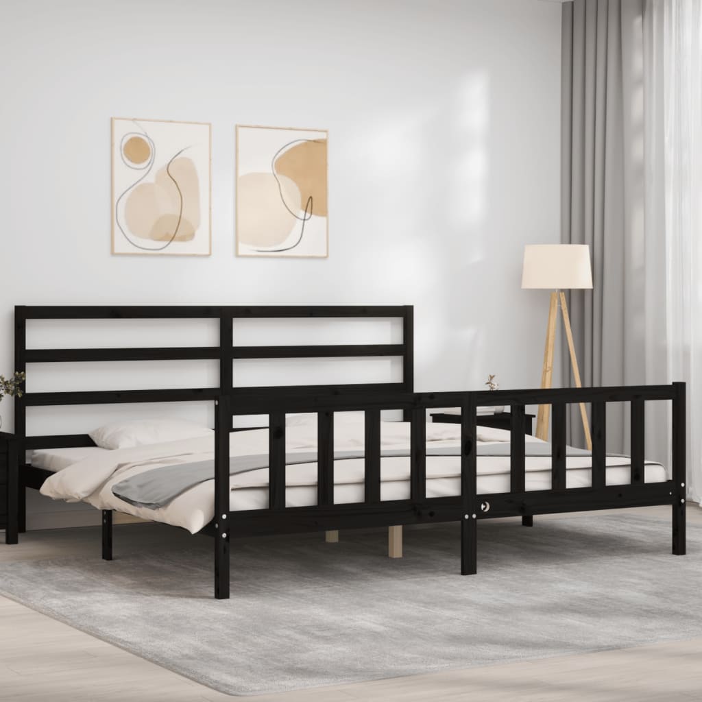 Bedframe Met Hoofdbord Massief Hout 200 x 200 cm Zwart