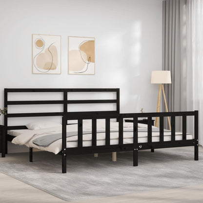 Bedframe Met Hoofdbord Massief Hout 200 x 200 cm Zwart