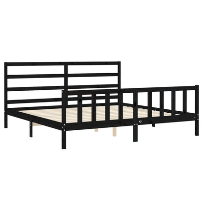 Bedframe Met Hoofdbord Massief Hout 200 x 200 cm Zwart