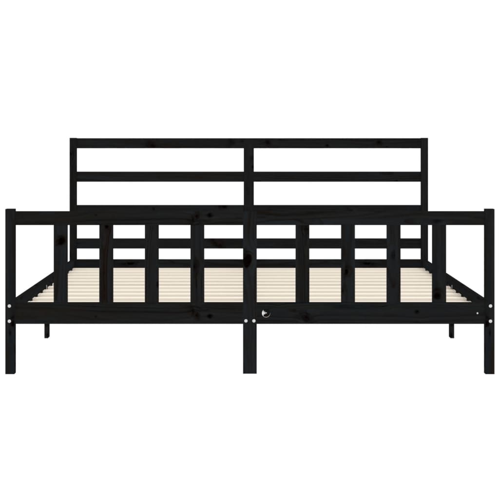 Bedframe Met Hoofdbord Massief Hout 200 x 200 cm Zwart