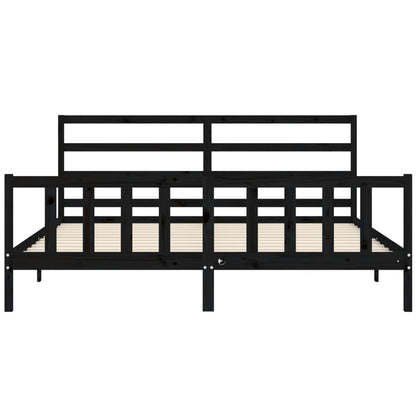 Bedframe Met Hoofdbord Massief Hout 200 x 200 cm Zwart