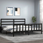 Solid wood bed frame with headboard black 200x200 cm