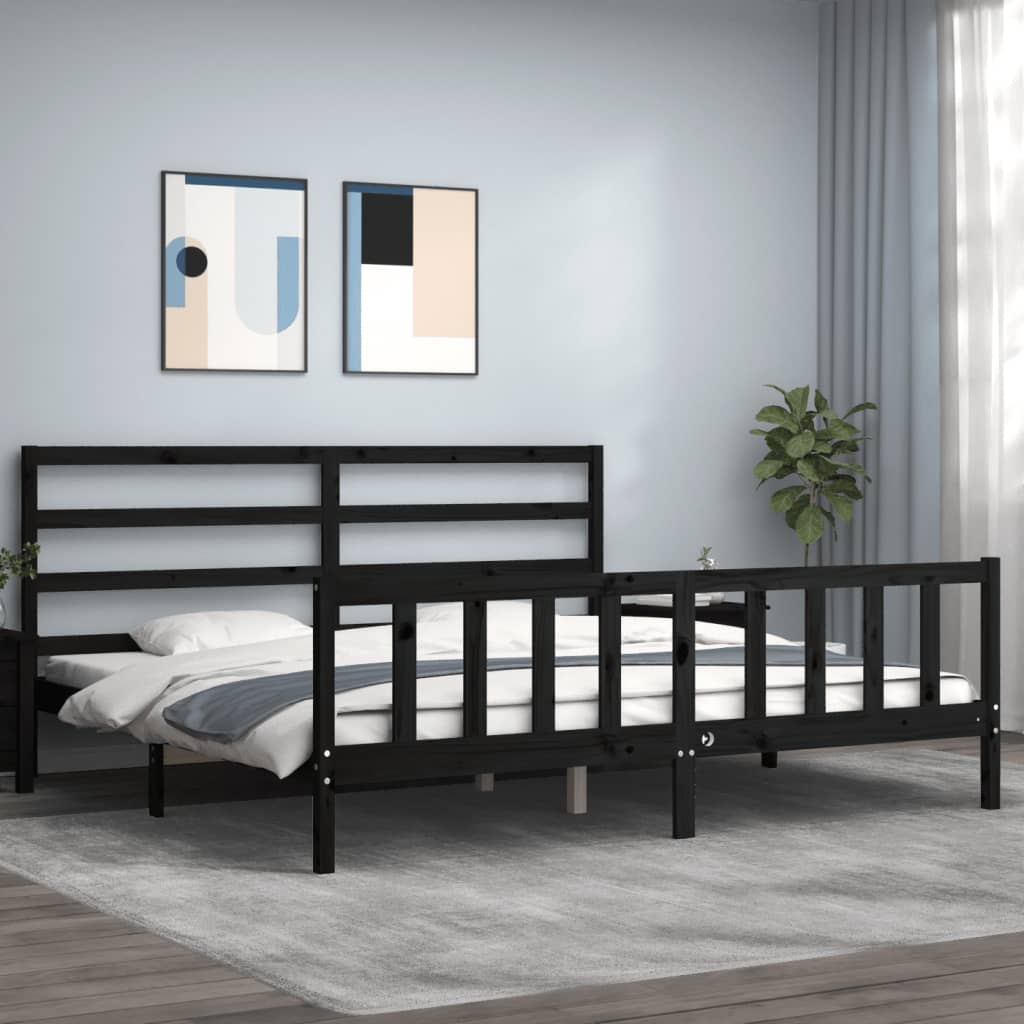 Bedframe Met Hoofdbord Massief Hout 200 x 200 cm Zwart