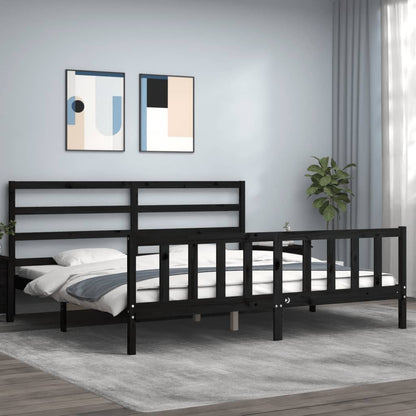 Bedframe Met Hoofdbord Massief Hout 200 x 200 cm Zwart