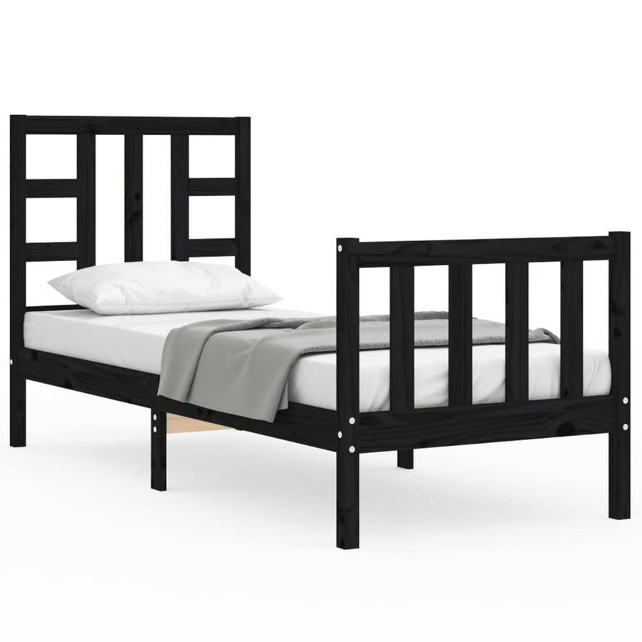 Bedframe Met Hoofdbord Massief Hout 2Ft6 Small Single 75 x 190 cm Zwart