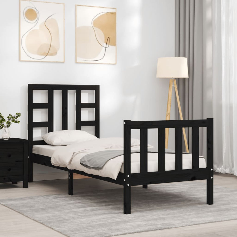 Bedframe Met Hoofdbord Massief Hout 2Ft6 Small Single 75 x 190 cm Zwart
