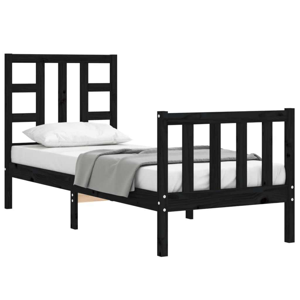 Bedframe Met Hoofdbord Massief Hout 2Ft6 Small Single 75 x 190 cm Zwart