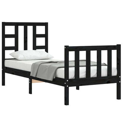 Bedframe Met Hoofdbord Massief Hout 2Ft6 Small Single 75 x 190 cm Zwart