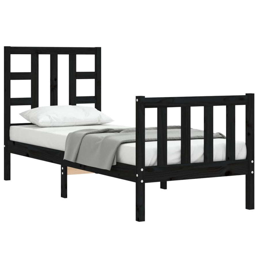 Bedframe Met Hoofdbord Massief Hout 2Ft6 Small Single 75 x 190 cm Zwart
