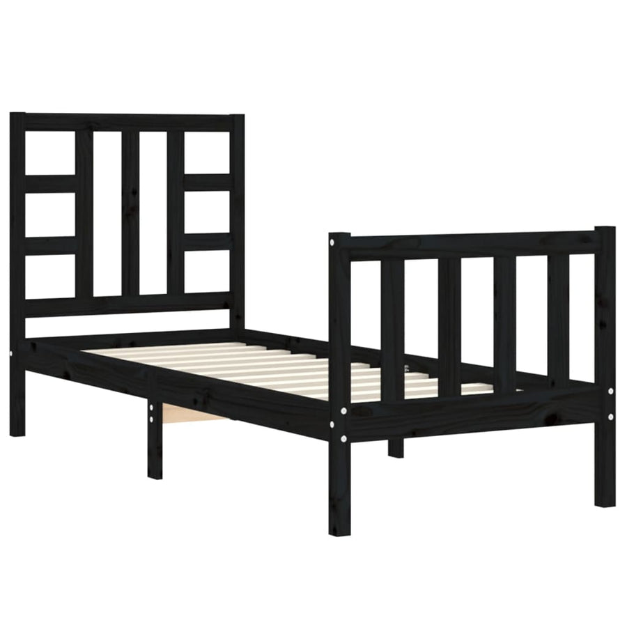 Bedframe Met Hoofdbord Massief Hout 2Ft6 Small Single 75 x 190 cm Zwart