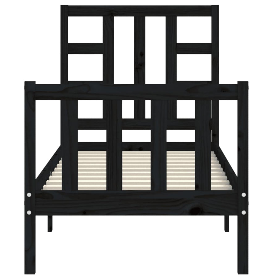 Bedframe Met Hoofdbord Massief Hout 2Ft6 Small Single 75 x 190 cm Zwart