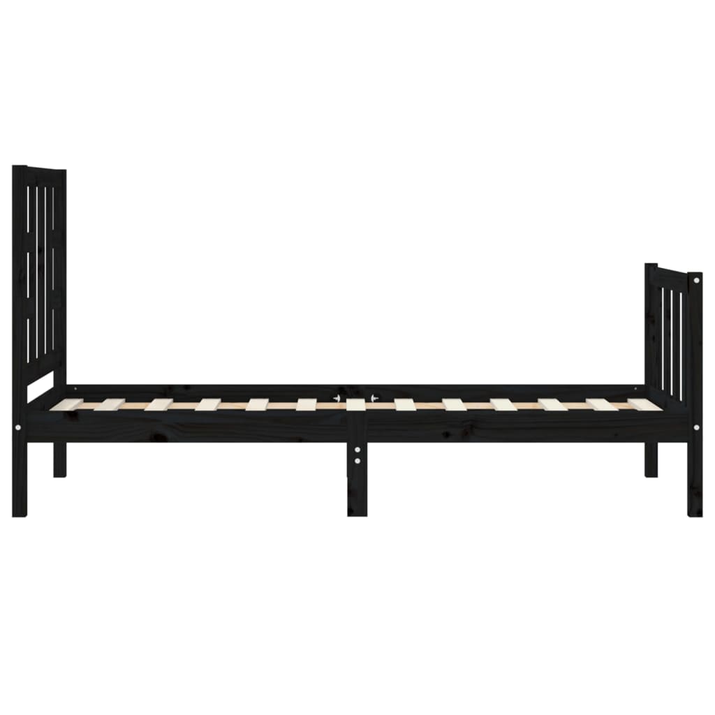 Bedframe Met Hoofdbord Massief Hout 2Ft6 Small Single 75 x 190 cm Zwart