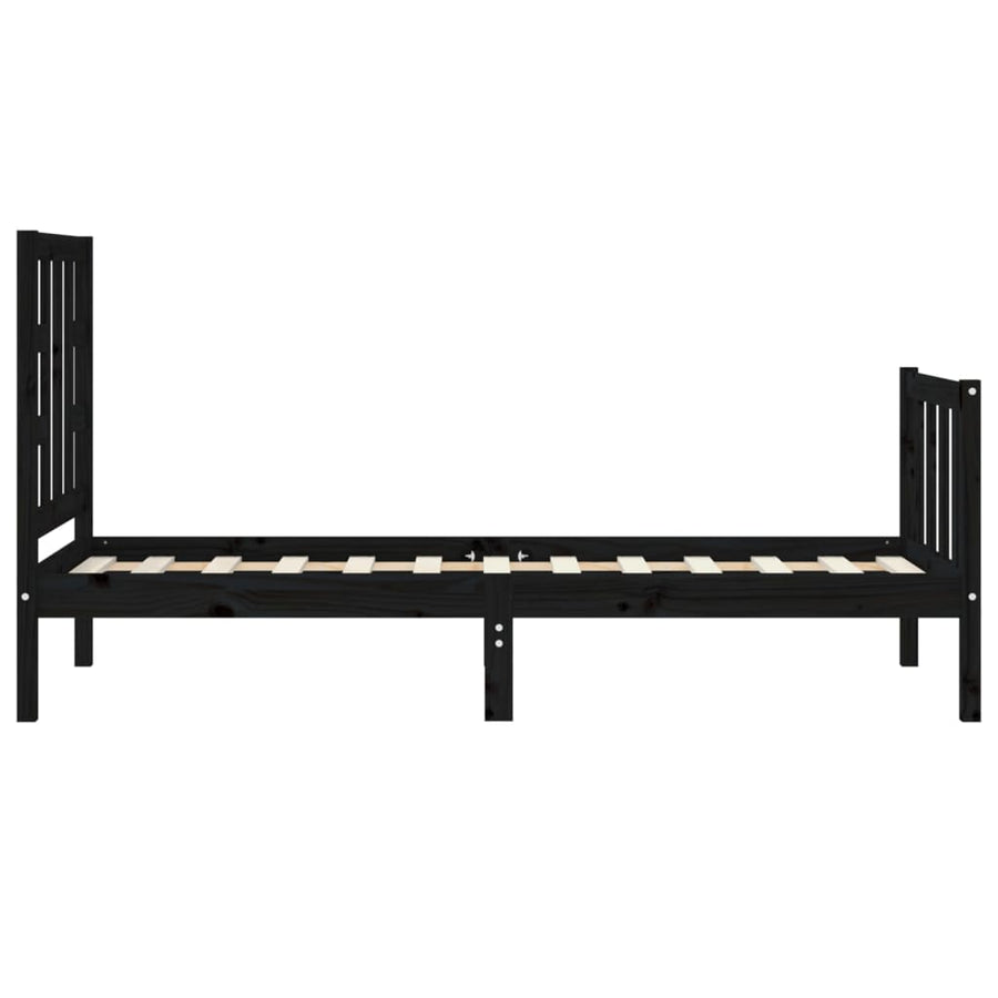 Bedframe Met Hoofdbord Massief Hout 2Ft6 Small Single 75 x 190 cm Zwart
