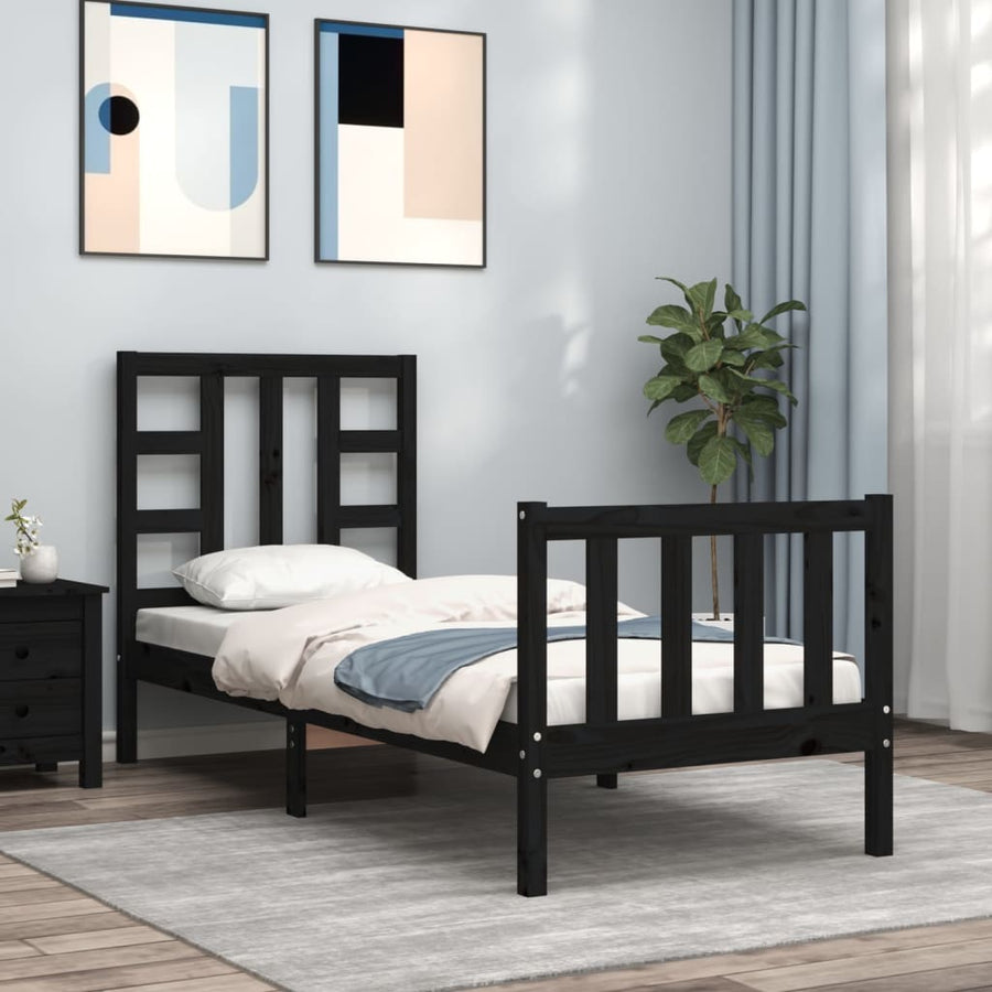 Bedframe Met Hoofdbord Massief Hout 2Ft6 Small Single 75 x 190 cm Zwart