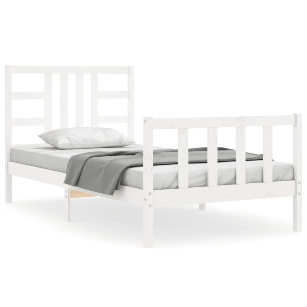 Bedframe Met Hoofdbord Massief Hout 100 x 200 cm Wit