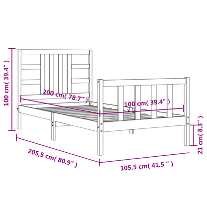 Bedframe Met Hoofdbord Massief Hout 100 x 200 cm Wit
