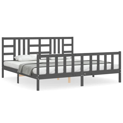 Bedframe Met Hoofdbord Massief Hout 200 x 200 cm Grijs