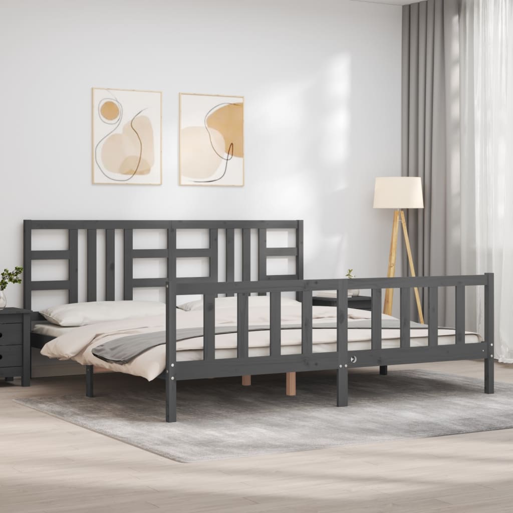 Bedframe Met Hoofdbord Massief Hout 200 x 200 cm Grijs