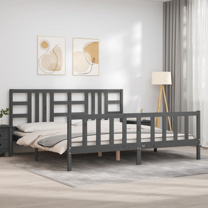 Bedframe Met Hoofdbord Massief Hout 200 x 200 cm Grijs